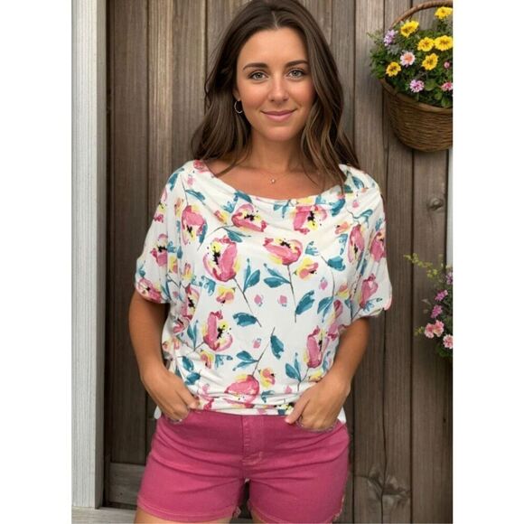 Floral Patterned Slouchy Blouse - Picture 1 of 7